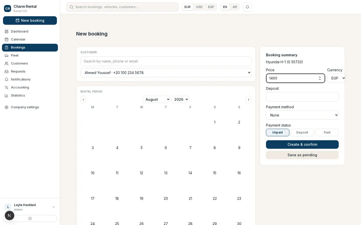 Create a booking in seconds.