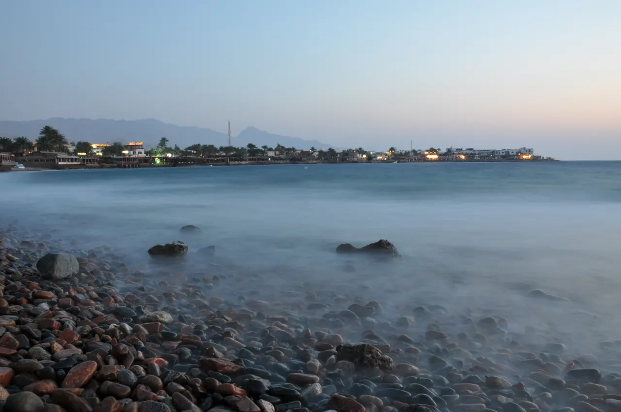 Masbat Bay shoreline at dusk, Dahab