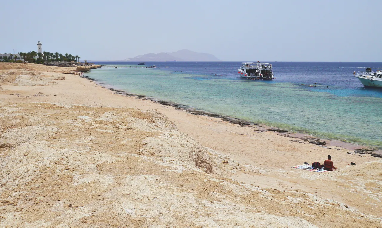 Coast near Montazah with Tiran Island on the horizon
